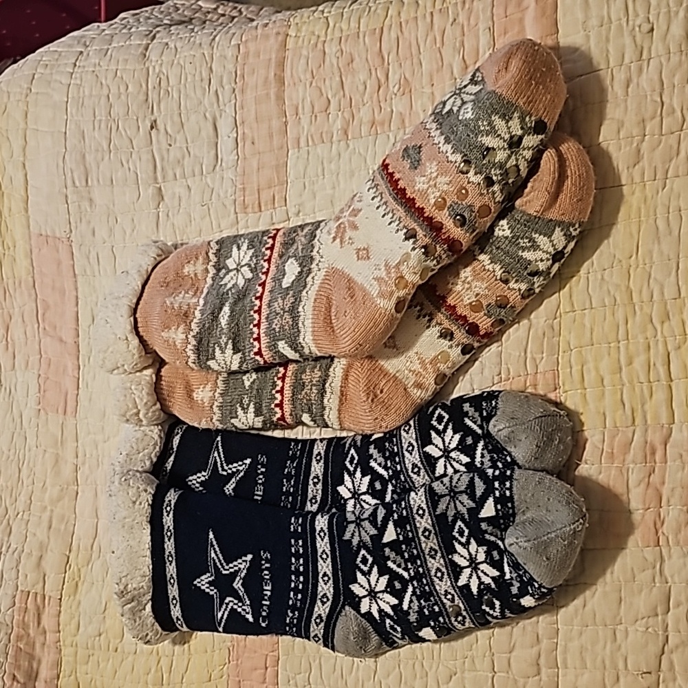 Dallas Cowboys and Winter Snowflake Eccentrici sherpa cabin socks. Gently loved.